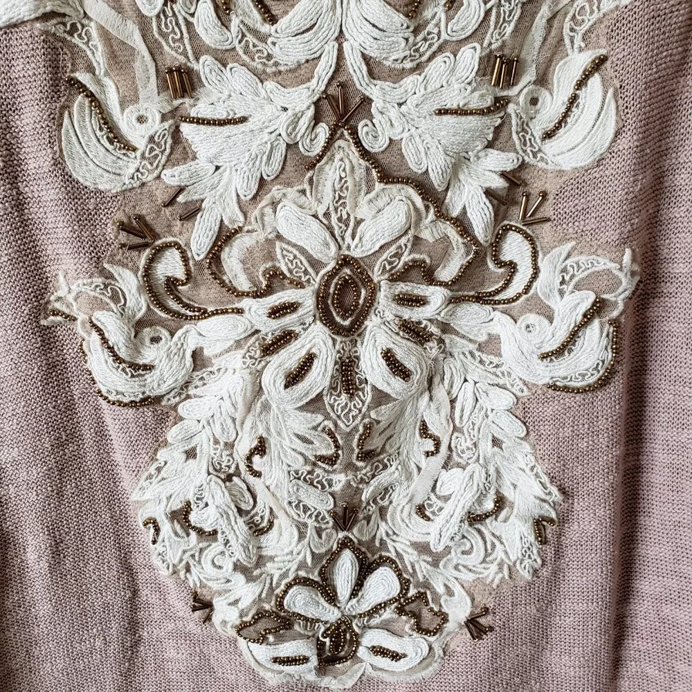 Anthropologie Meadow Rue Top Long Sleeve Boho Victorian Embroidered Beaded sz M